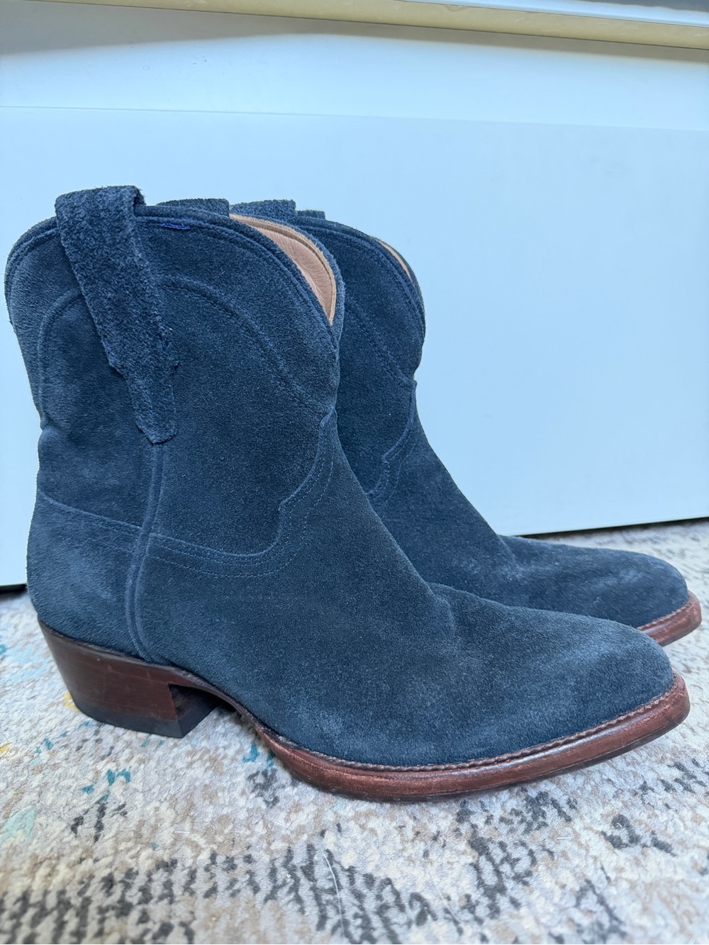 Tecovas Navy Suede Western Ankle Boots